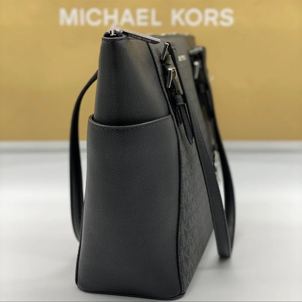 MICHAEL KORS CHARLOTTE LARGE TOP ZIP Black Tote - Picture 10 of 16